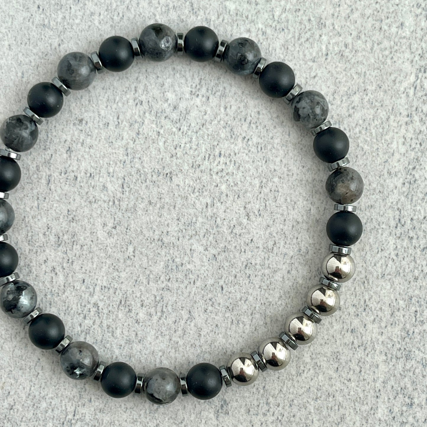 Matte Onyx, Black Labradorite with Stainless Steel Accents Bracelet