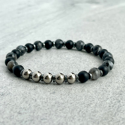 Matte Onyx, Black Labradorite with Stainless Steel Accents Bracelet