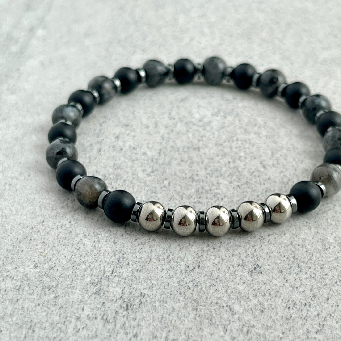 Matte Onyx, Black Labradorite with Stainless Steel Accents Bracelet