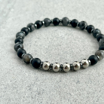 Matte Onyx, Black Labradorite with Stainless Steel Accents Bracelet