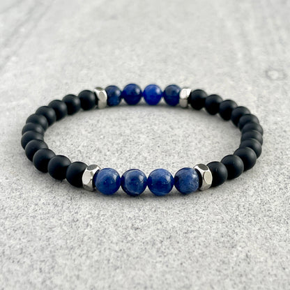 Matte Onyx & Sodalite Beaded Bracelet with Stainless Steel Accents