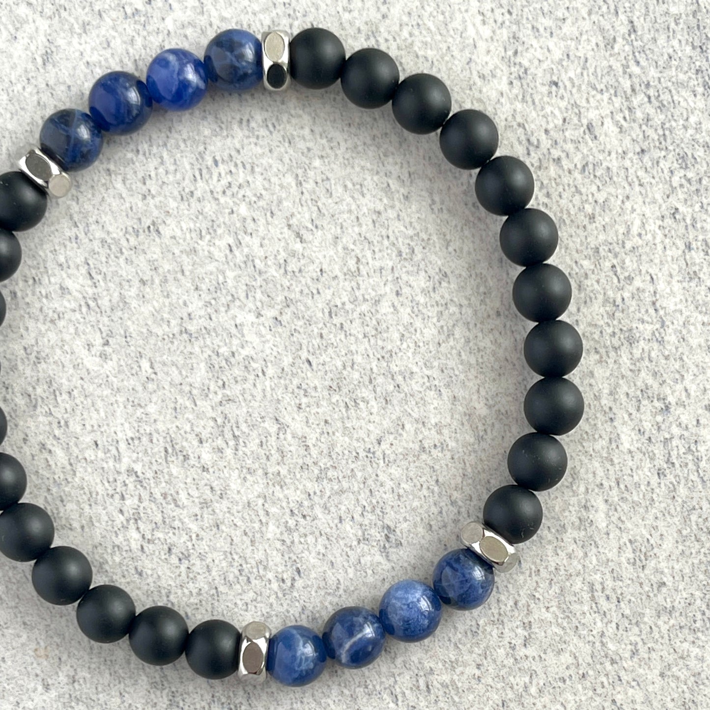 Matte Onyx & Sodalite Beaded Bracelet with Stainless Steel Accents