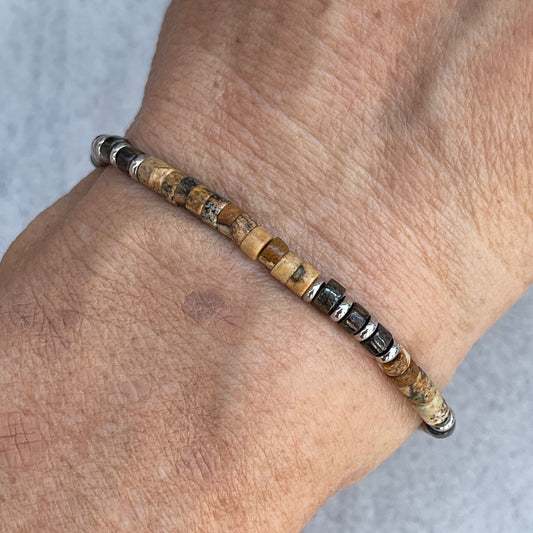 Picture Jasper Heishi Bracelet with Stainless Accents