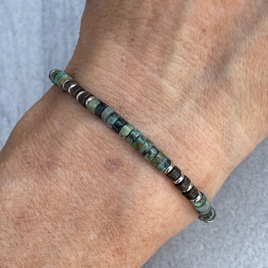 African Turquoise Heishi Bracelet with Stainless Accents