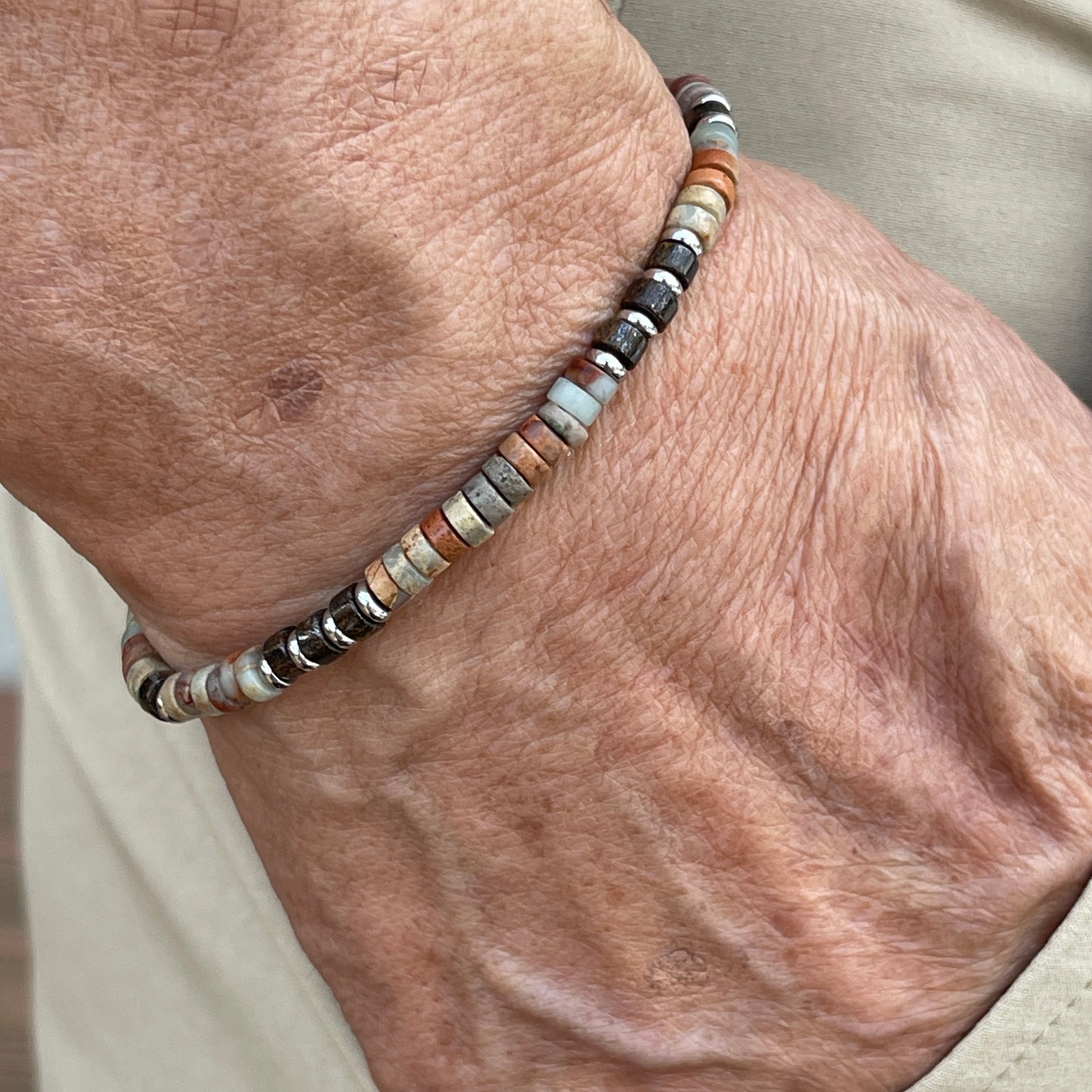 Aqua Terra Jasper Heishi Bracelet with Stainless Accents