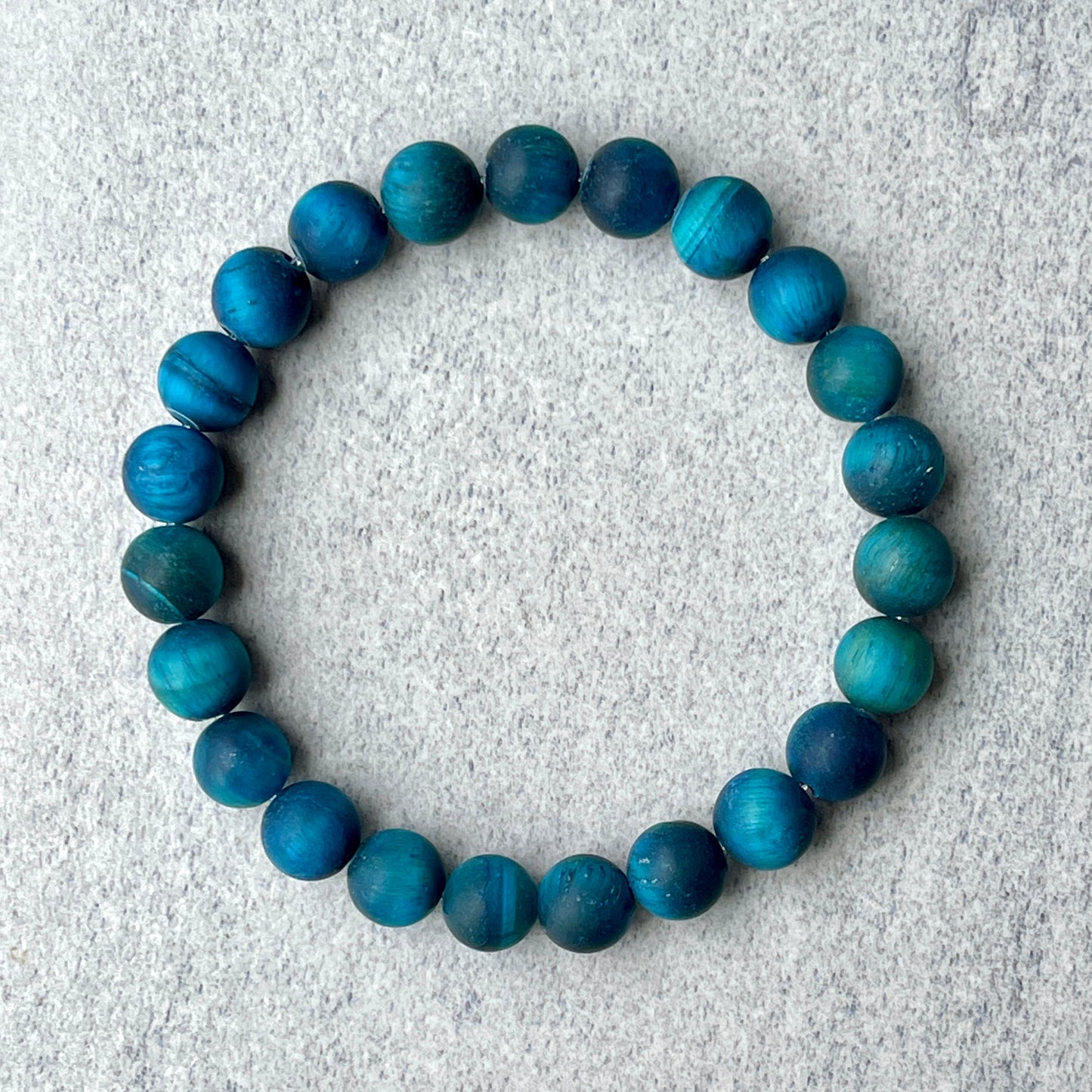 Matte Aqua Blue Tiger Eye Stretch Bracelet