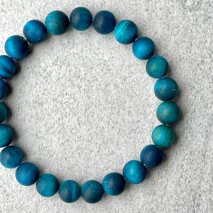 Matte Aqua Blue Tiger Eye Stretch Bracelet