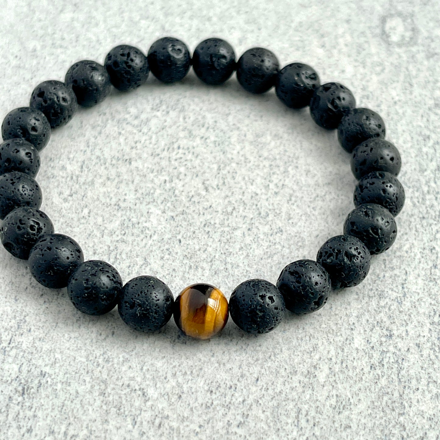 Black Lava and Single Yellow Tiger Eye Stretch Bracelet