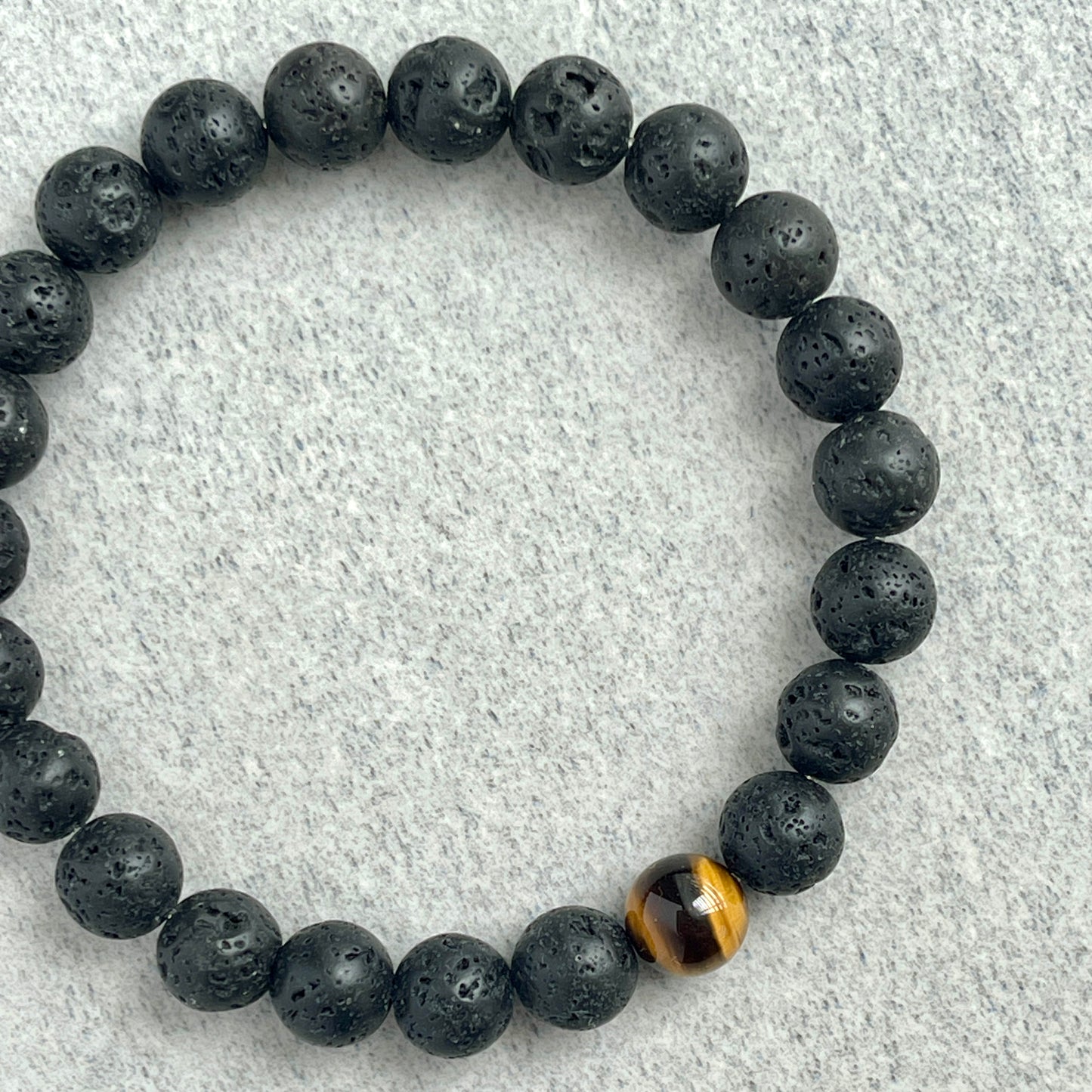 Black Lava and Single Yellow Tiger Eye Stretch Bracelet