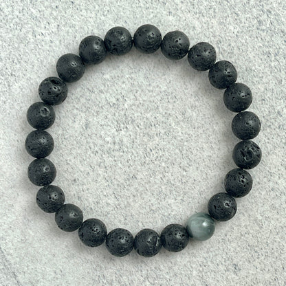 Black Lava and Single Chrysoberyl Stretch Bracelet