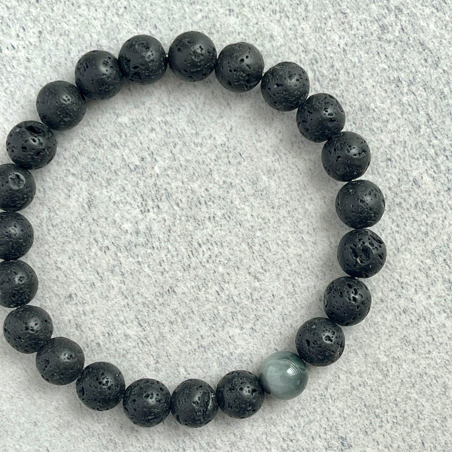 Black Lava and Single Chrysoberyl Stretch Bracelet