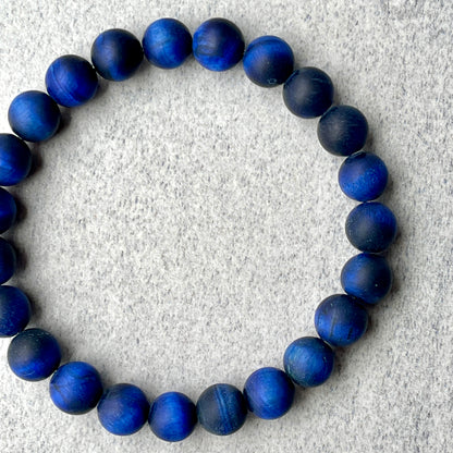 Matte Blue Tiger Eye Stretch Bracelet