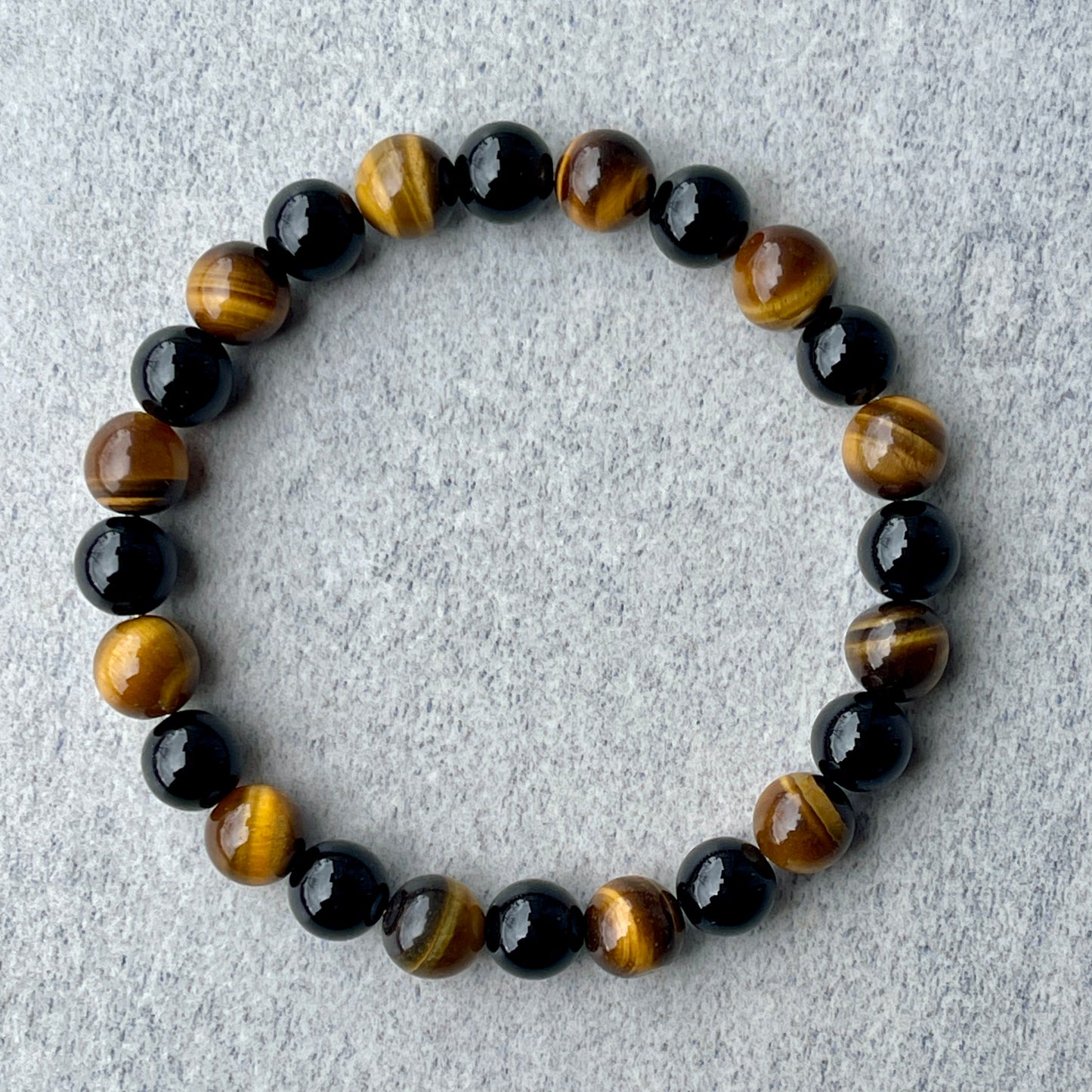 Yellow Tiger Eye & Onyx Beaded Bracelet