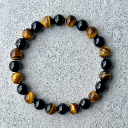Yellow Tiger Eye & Onyx Beaded Bracelet