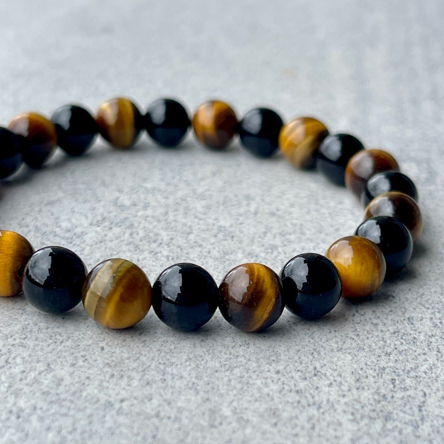Yellow Tiger Eye & Onyx Beaded Bracelet