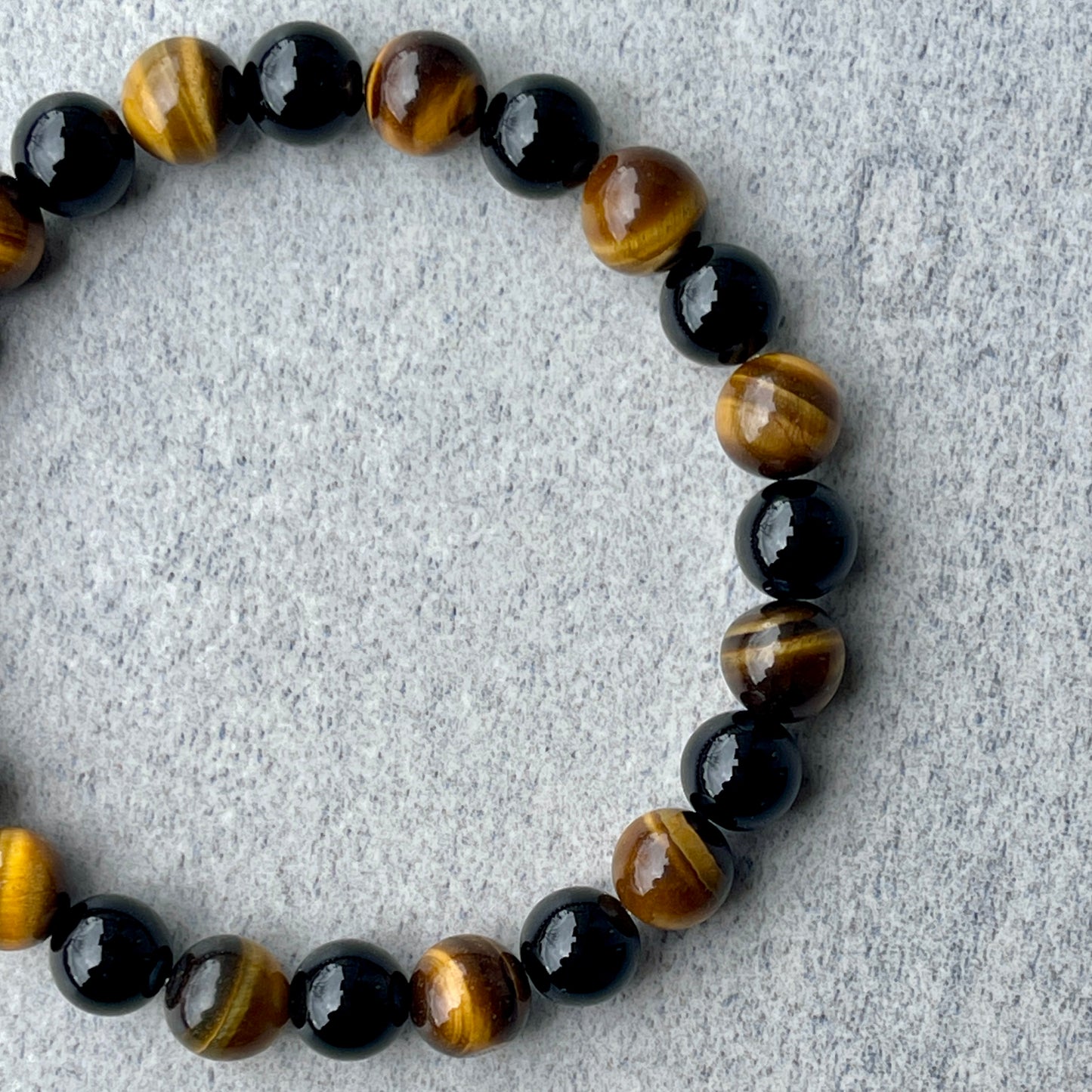 Yellow Tiger Eye & Onyx Beaded Bracelet