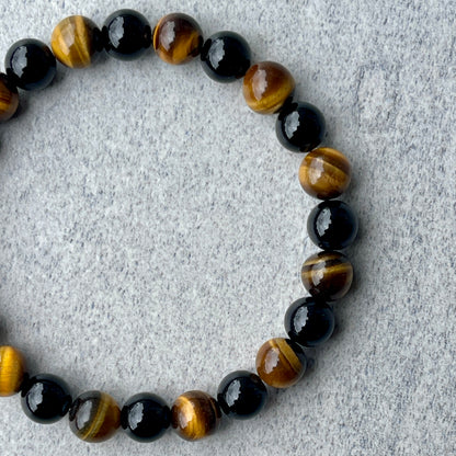 Yellow Tiger Eye & Onyx Beaded Bracelet