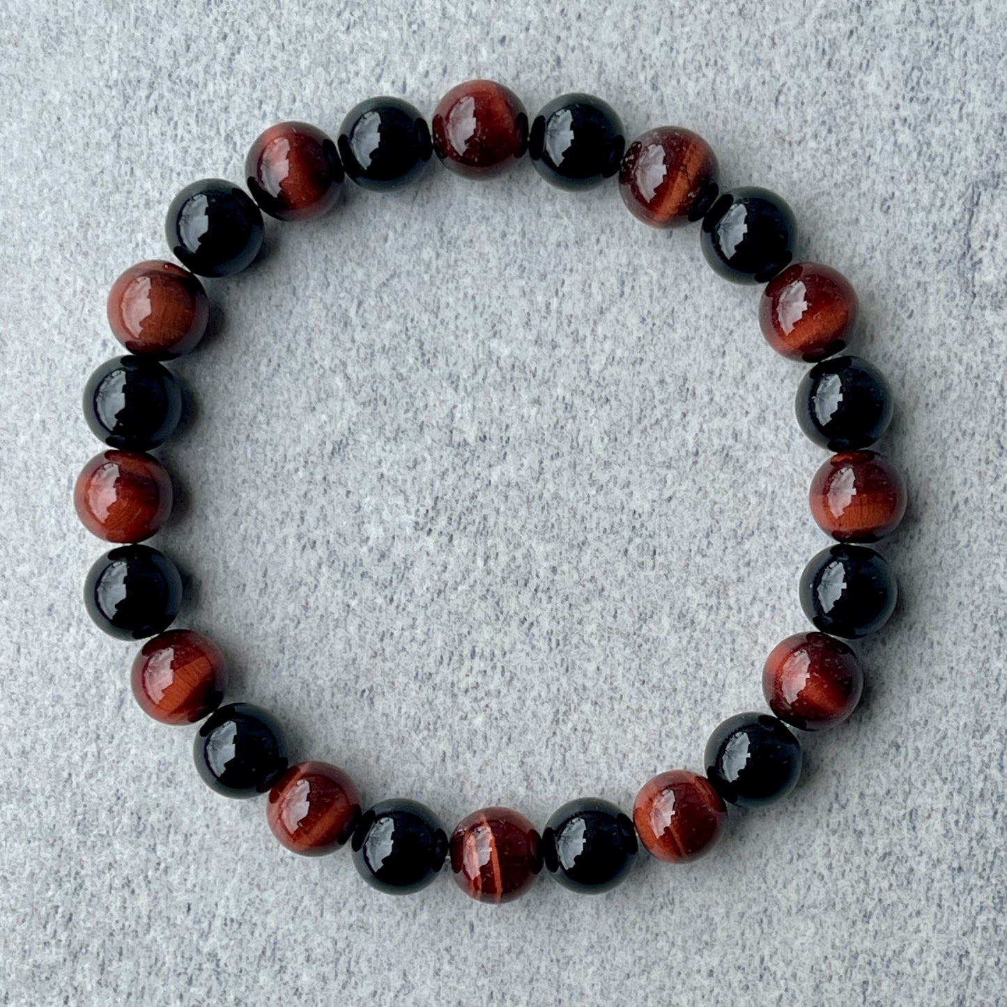 Red Tiger Eye & Onyx Beaded Bracelet