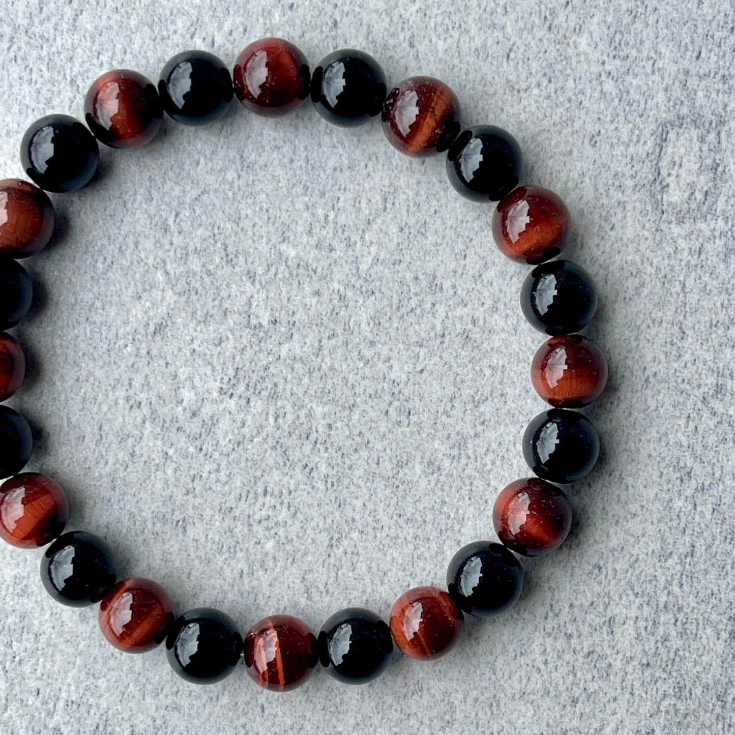 Red Tiger Eye & Onyx Beaded Bracelet