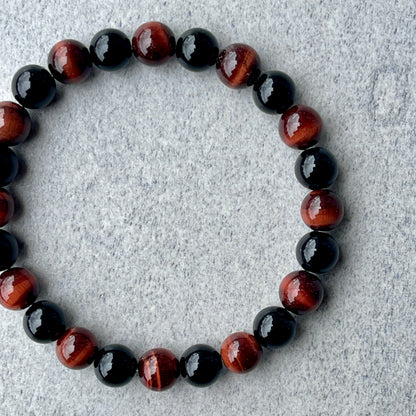 Red Tiger Eye & Onyx Beaded Bracelet
