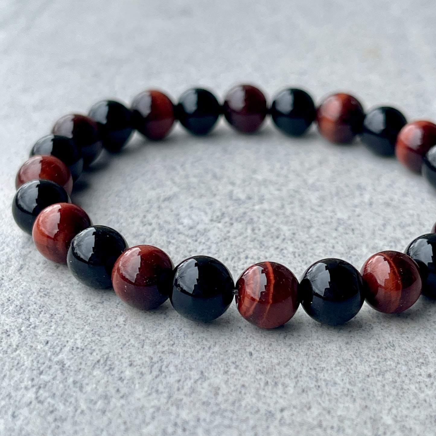 Red Tiger Eye & Onyx Beaded Bracelet