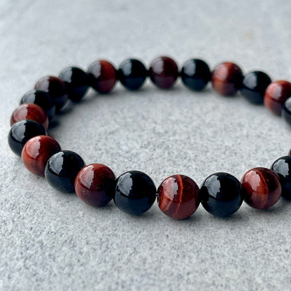 Red Tiger Eye & Onyx Beaded Bracelet