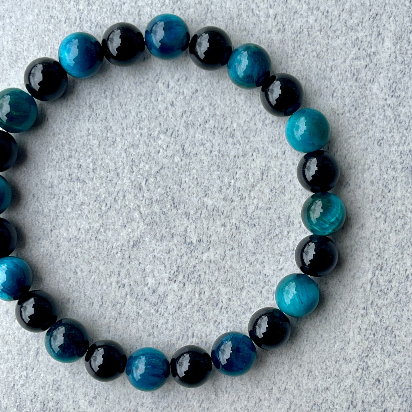 Aqua Blue Tiger Eye & Onyx Beaded Bracelet