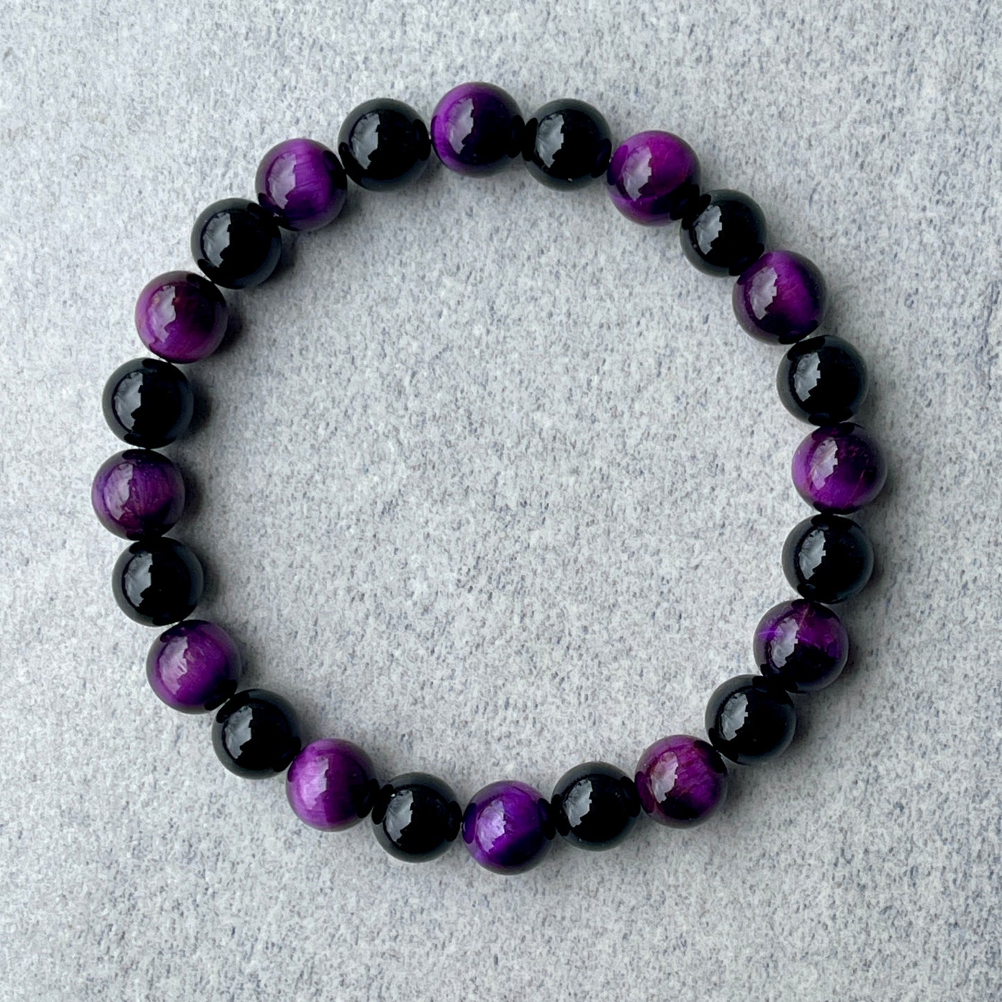 Purple Tiger Eye & Onyx Beaded Bracelet