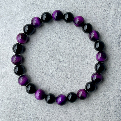Purple Tiger Eye & Onyx Beaded Bracelet
