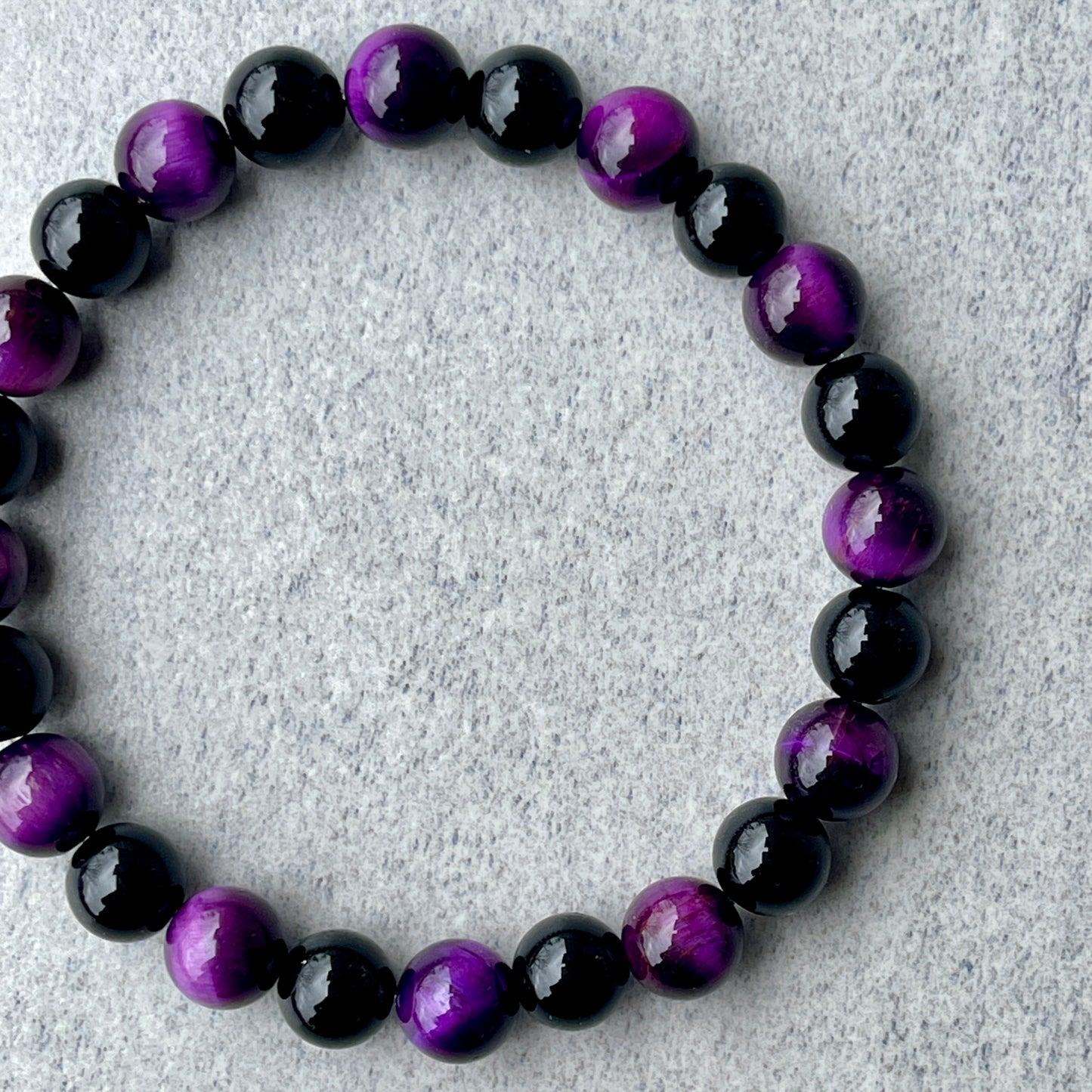 Purple Tiger Eye & Onyx Beaded Bracelet