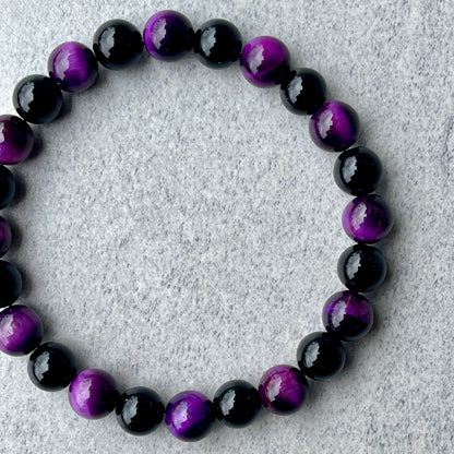 Purple Tiger Eye & Onyx Beaded Bracelet