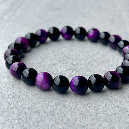 Purple Tiger Eye & Onyx Beaded Bracelet