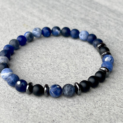 Matte Sodalite & Matte Onyx Beaded Bracelet