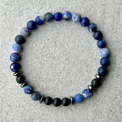 Matte Sodalite & Matte Onyx Beaded Bracelet