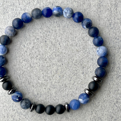 Matte Sodalite & Matte Onyx Beaded Bracelet