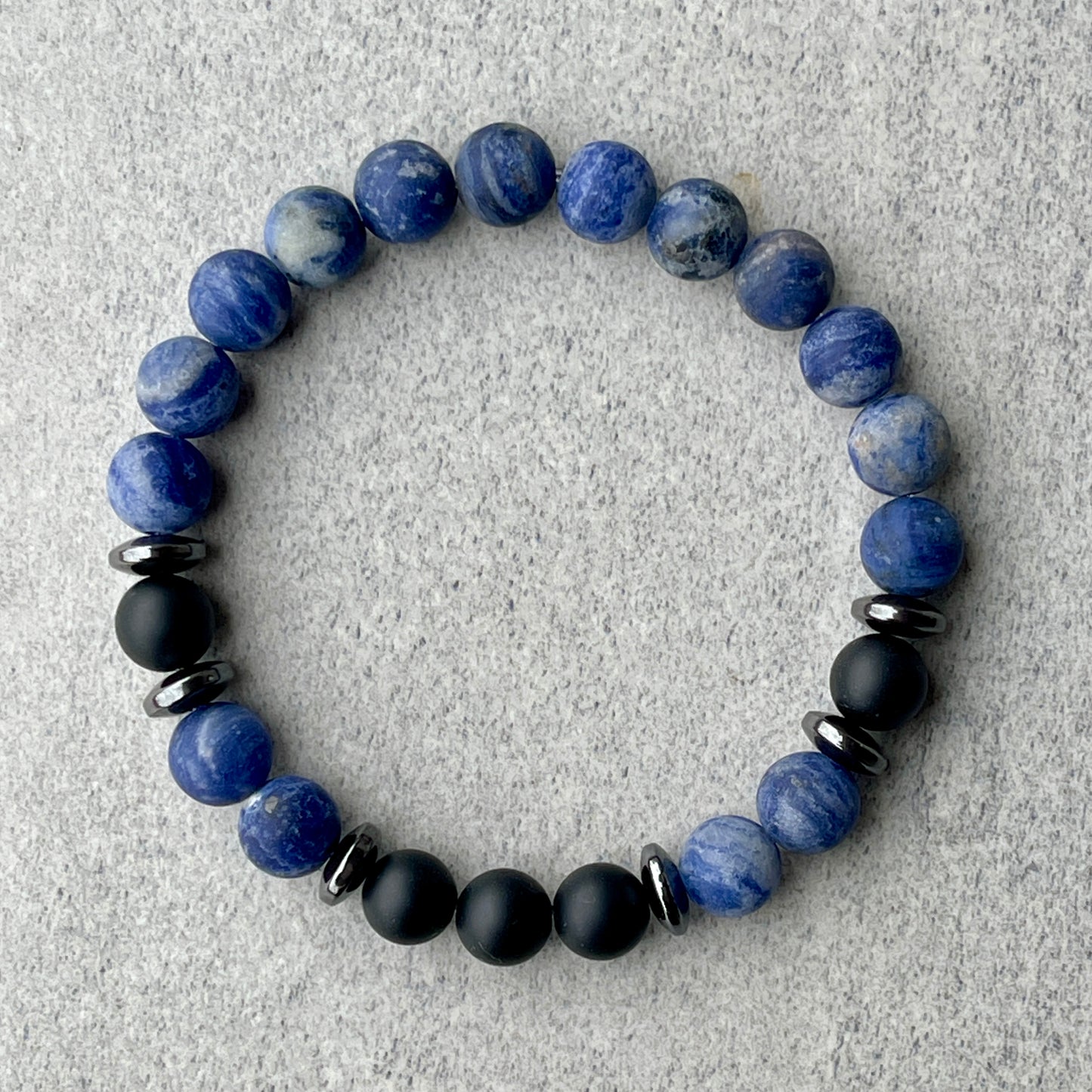 Matte Sodalite & Matte Onyx Beaded Bracelet