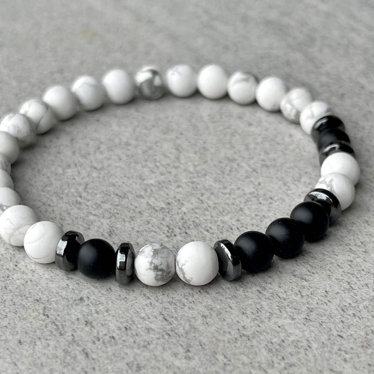 Matte White Howlite & Matte Onyx Beaded Bracelet