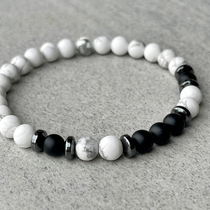 Matte White Howlite & Matte Onyx Beaded Bracelet