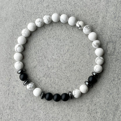 Matte White Howlite & Matte Onyx Beaded Bracelet