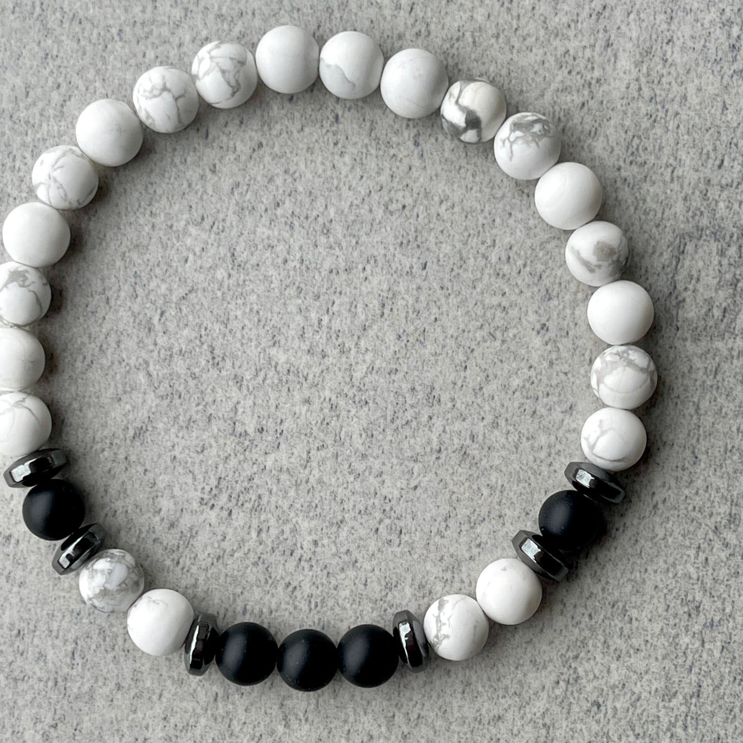 Matte White Howlite & Matte Onyx Beaded Bracelet