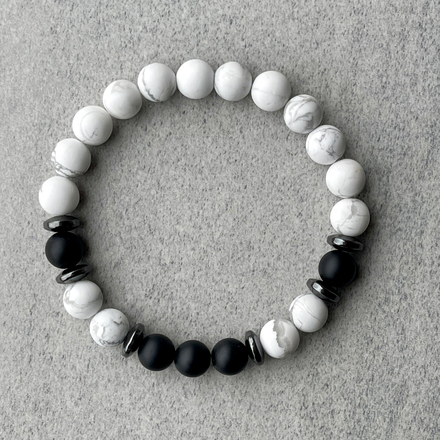 Matte White Howlite & Matte Onyx Beaded Bracelet