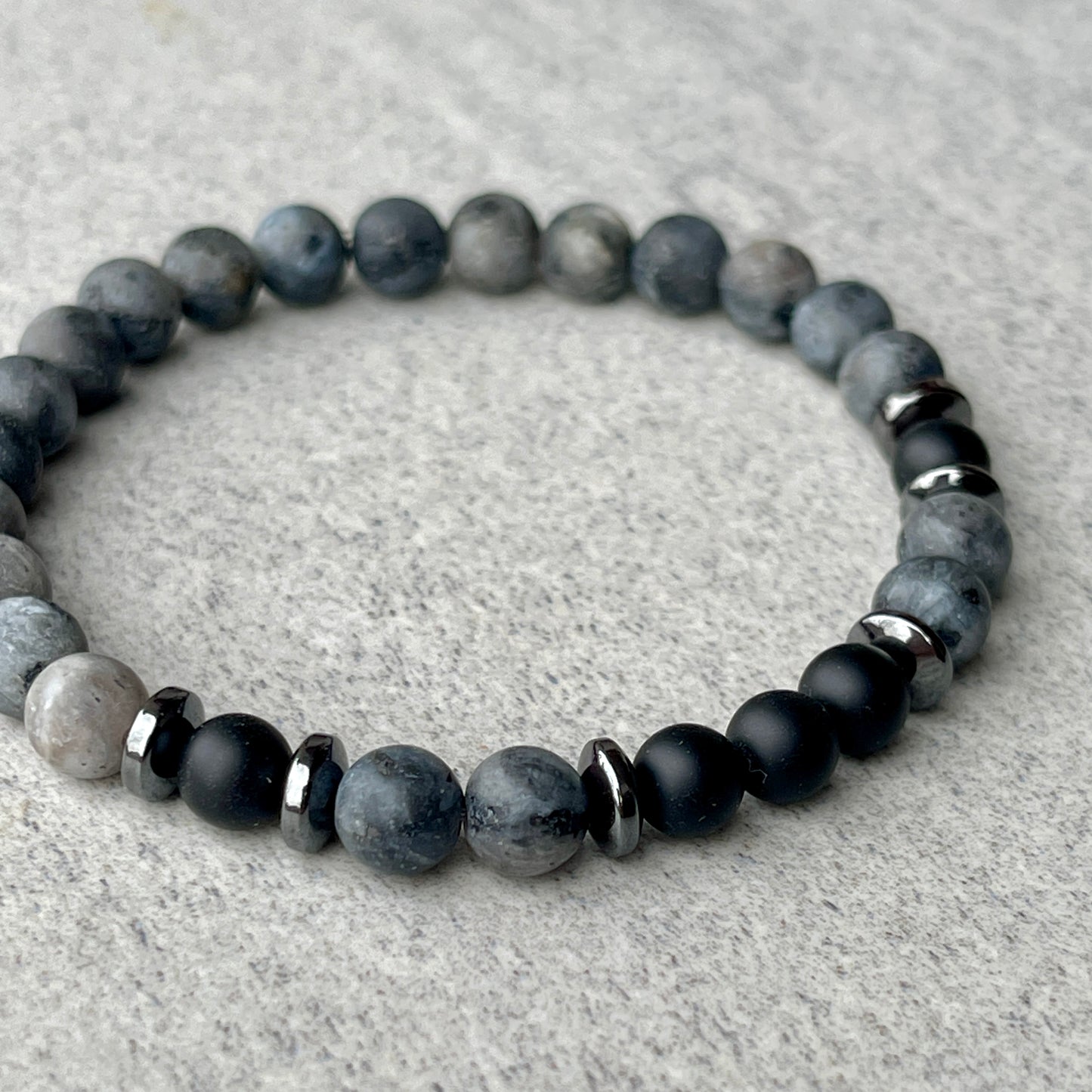 Matte Black Labradorite & Matte Onyx Beaded Bracelet