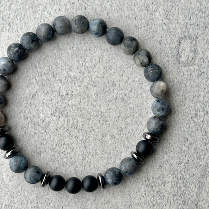 Matte Black Labradorite & Matte Onyx Beaded Bracelet