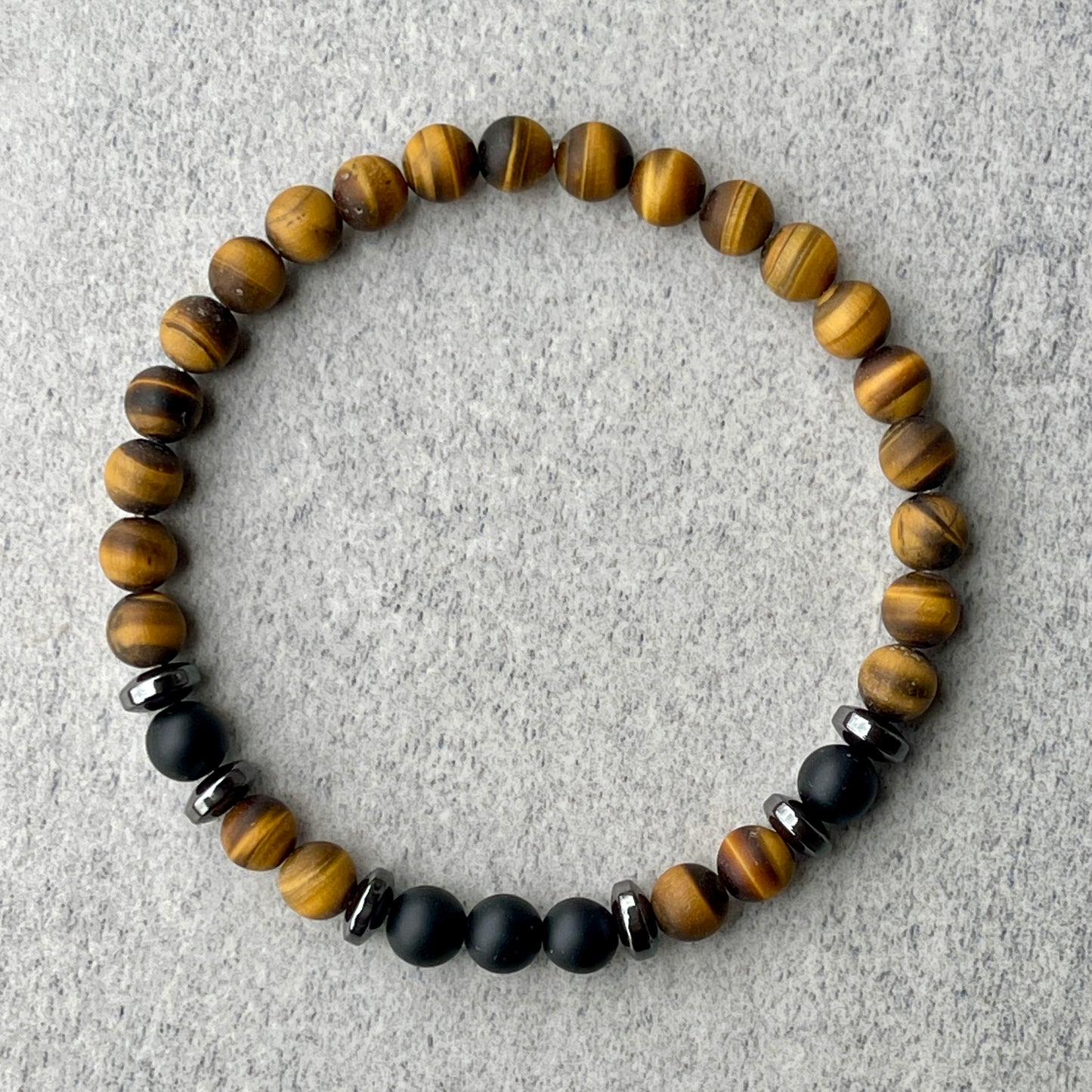 Matte Yellow Tiger Eye & Matte Onyx Beaded Bracelet