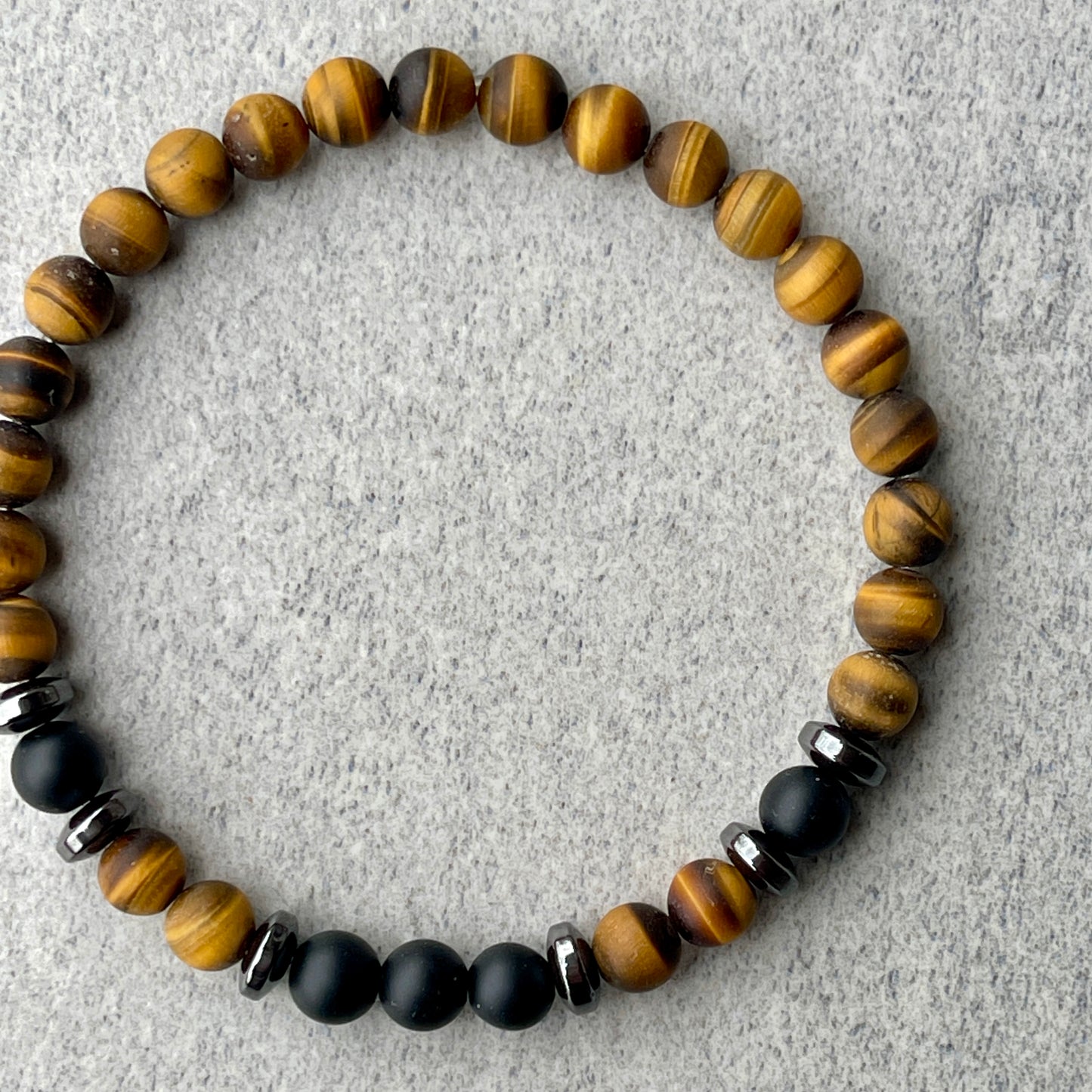 Matte Yellow Tiger Eye & Matte Onyx Beaded Bracelet