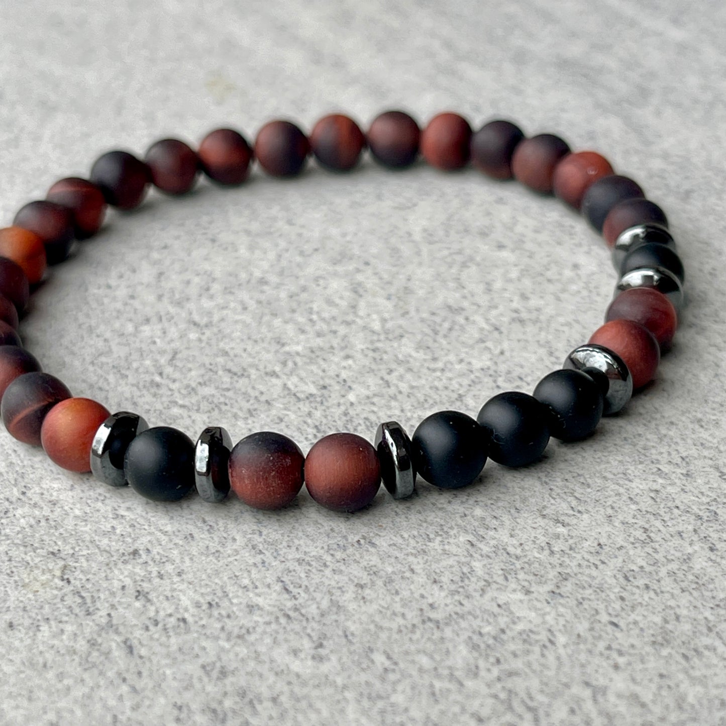 Matte Red Tiger Eye & Matte Onyx Beaded Bracelet