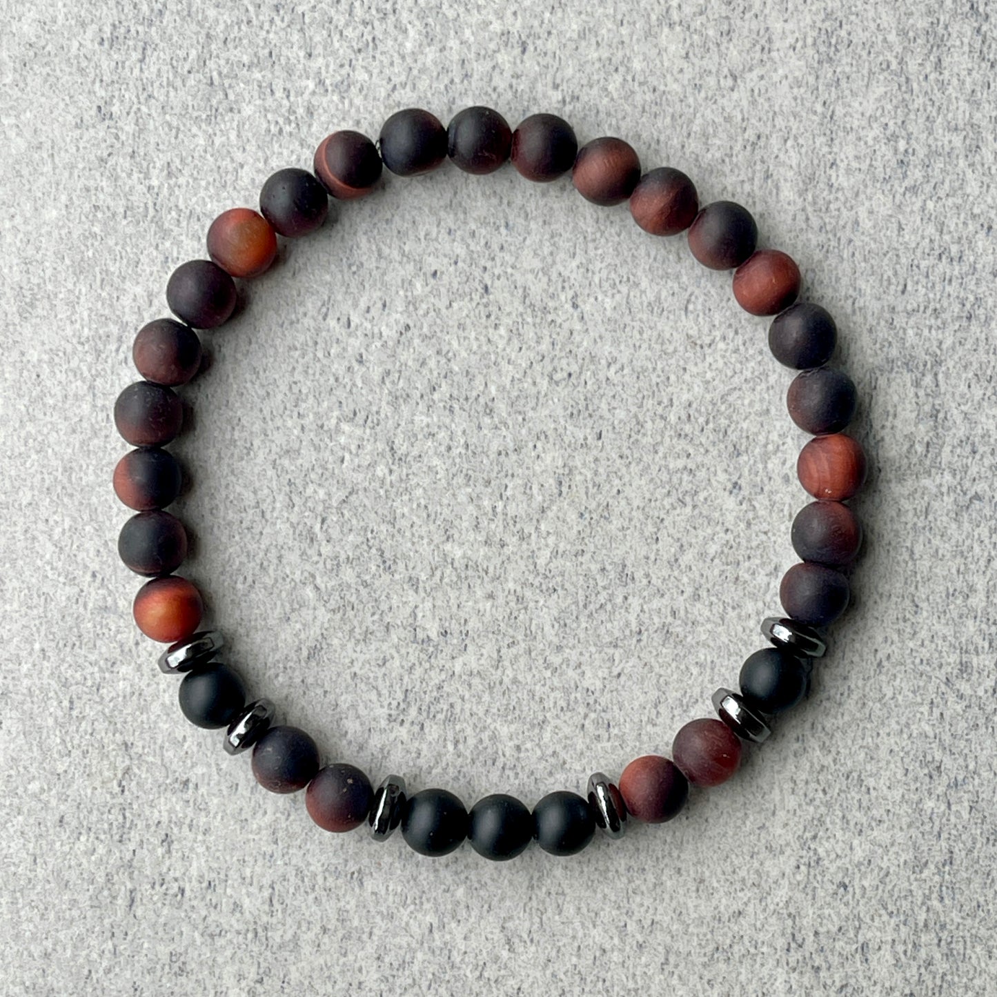 Matte Red Tiger Eye & Matte Onyx Beaded Bracelet