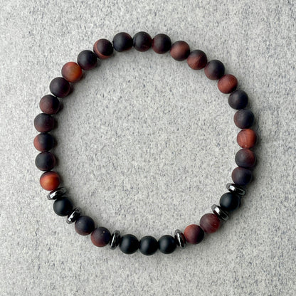 Matte Red Tiger Eye & Matte Onyx Beaded Bracelet