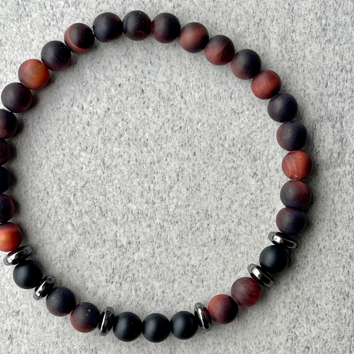Matte Red Tiger Eye & Matte Onyx Beaded Bracelet