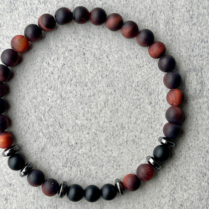 Matte Red Tiger Eye & Matte Onyx Beaded Bracelet